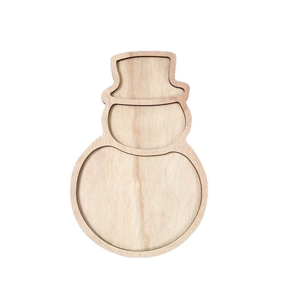 Cartoon Snowman Bamboo Wood Serving Tray, Kids Divided Dinner Plate for Food