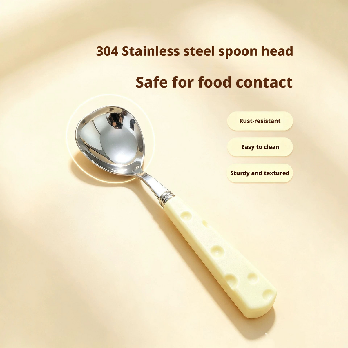 304 Stainless Steel Kids Cheese Spoon, Baby Self‑Feeding Training Spoon with Anti‑Slip Handle & Portable Storage Case