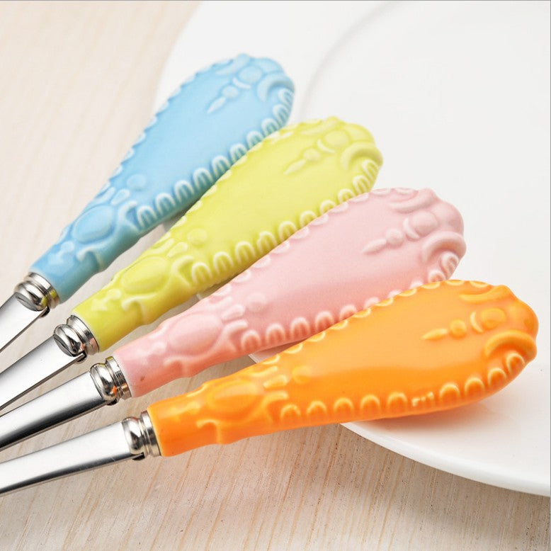 3‑Pcs Portable Travel Cutlery Set, Candy‑Color Ceramic Handle Stainless Steel Kids Spoon Fork Chopsticks Kit