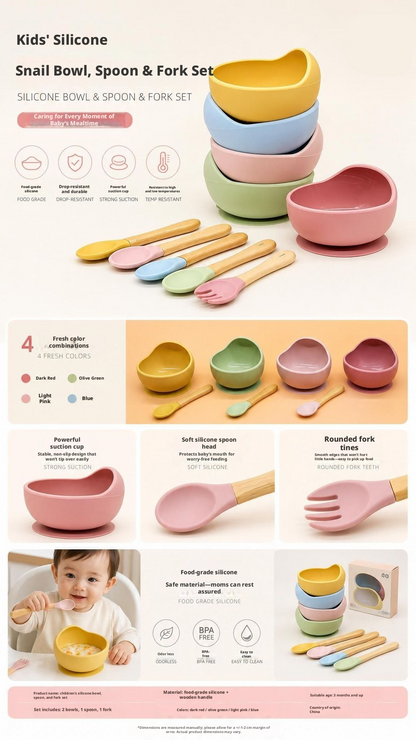 Baby Silicone Bowl & Spoon Set, Anti‑Drop Suction Training Feeding Set for Self‑Feeding