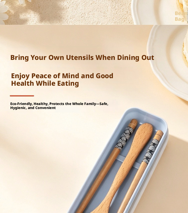 Portable Wooden Chopsticks Spoon Utensil Set with Storage Case, Cartoon Travel Cutlery Kit for Kids, Students & Office Workers