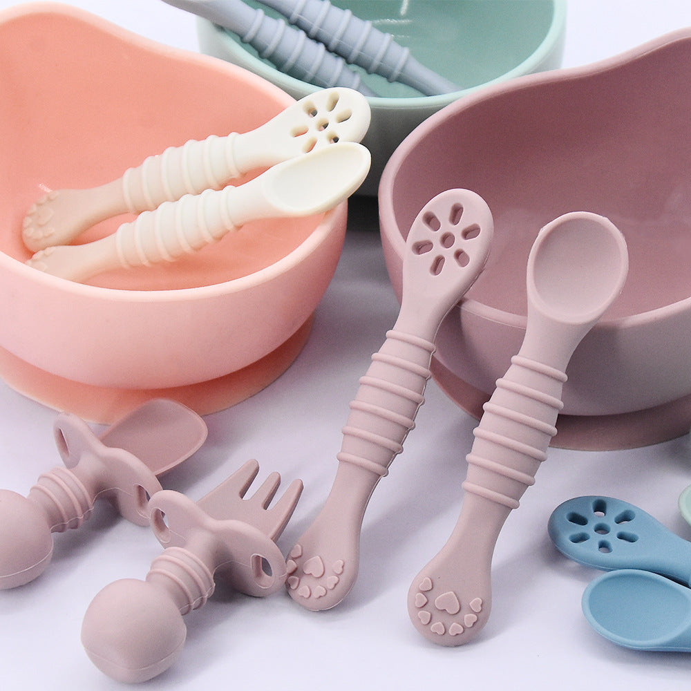 Cross-border Hot-selling Baby Spoons, Baby Food Supplement Tableware, Anti-choking Silicone Spoons & Forks for Feeding Liquid Food, In Stock Wholesale