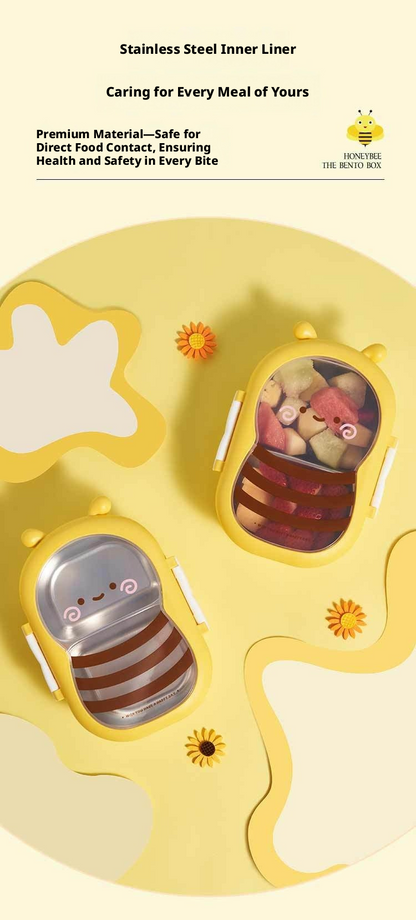Cute Bee Kids Lunch Box, Food Grade Stainless Steel Bento Box, Divided Compartments, Leak Proof Portable Food Container for Toddler Boys Girls