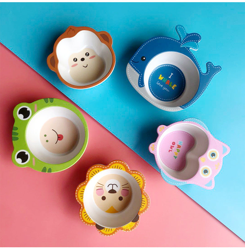 Cute Cartoon Children's Bowl and Spoon Set Made of Bamboo Fiber, Household Baby Dining Bowl, Food Bowl and Soup Bowl for Kids' Complementary Food