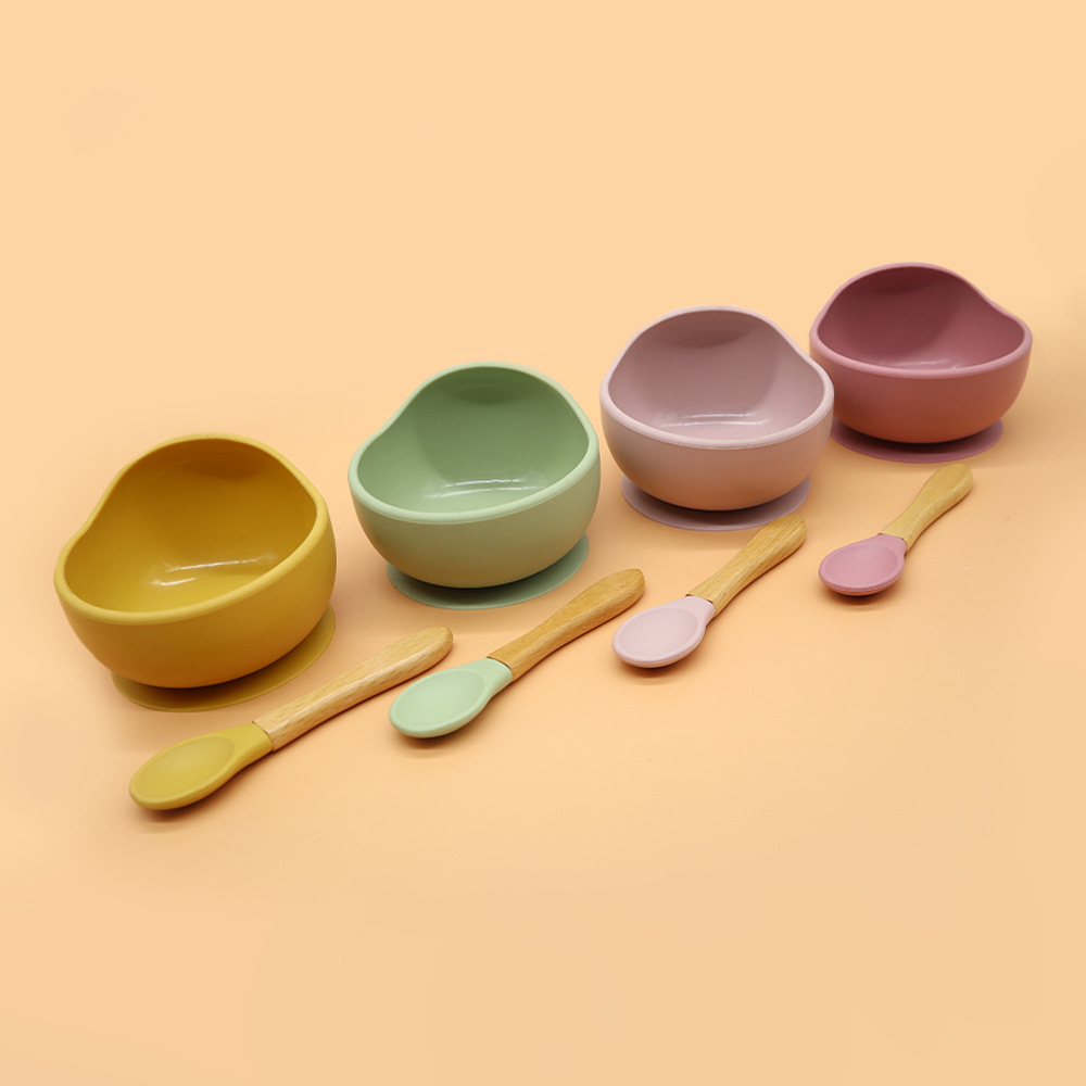Baby Silicone Bowl & Spoon Set, Anti‑Drop Suction Training Feeding Set for Self‑Feeding