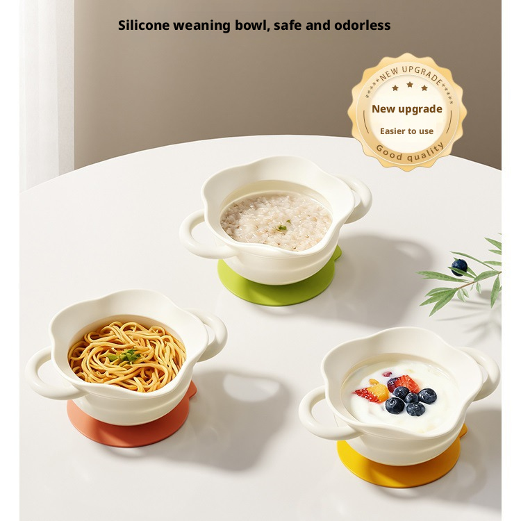 Food‑Grade Silicone Baby Suction Bowl, Foldable Cartoon Toddler Feeding Bowl for Baby Complementary Food