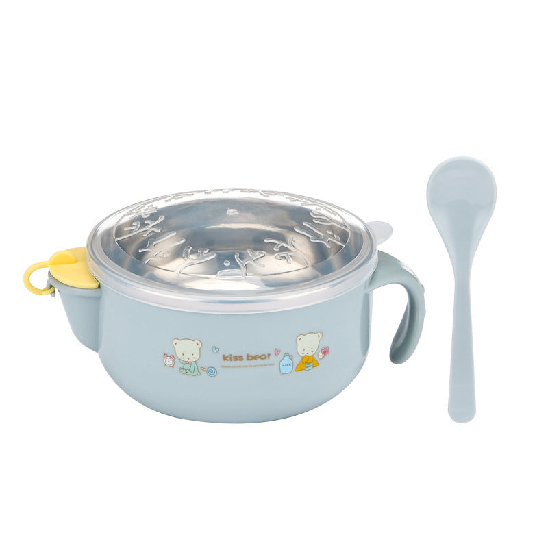 Children's Water Injection Insulated Bowl, Baby Food Bowl, Stainless Steel Kids Bowl with Lid, Shockproof and Heat-resistant