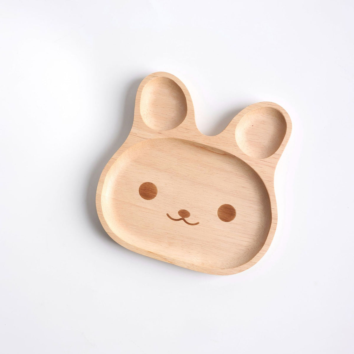 Cute Rabbit Shaped Rubber Wood Kids Divided Plate, Cartoon Irregular Wooden Dinner Tray for Children