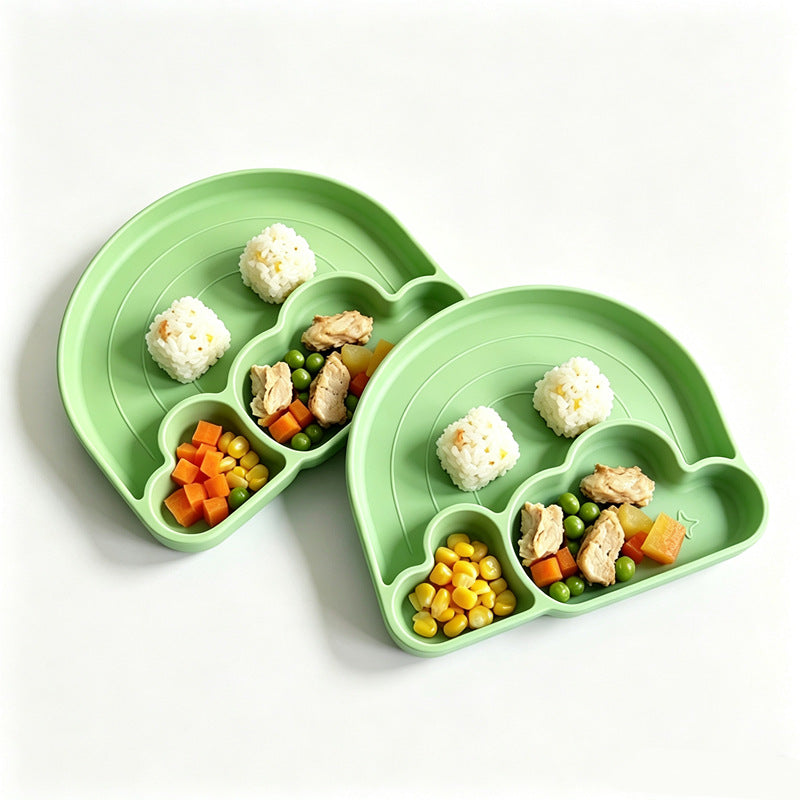 Rainbow Cloud Silicone Divided Plate, Food Grade Baby Suction Plate, Toddler Feeding Tableware