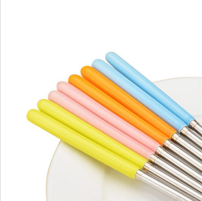 3‑Pcs Portable Travel Cutlery Set, Candy‑Color Ceramic Handle Stainless Steel Kids Spoon Fork Chopsticks Kit