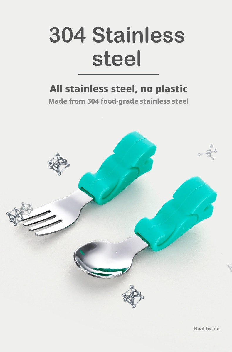 Short‑Handle 304 Stainless Steel Baby Spoon Fork Set, Boil‑Safe Toddler Utensils for Baby Food