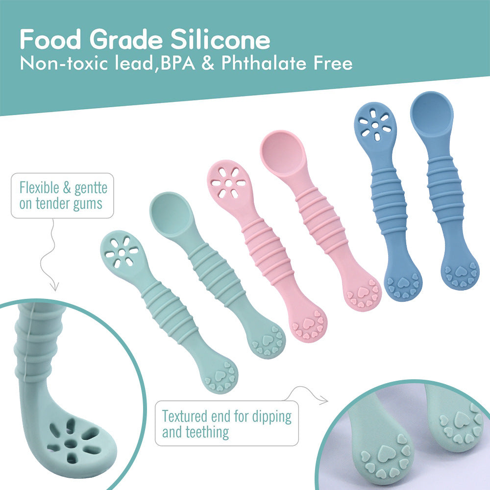 Cross-border Hot-selling Baby Spoons, Baby Food Supplement Tableware, Anti-choking Silicone Spoons & Forks for Feeding Liquid Food, In Stock Wholesale
