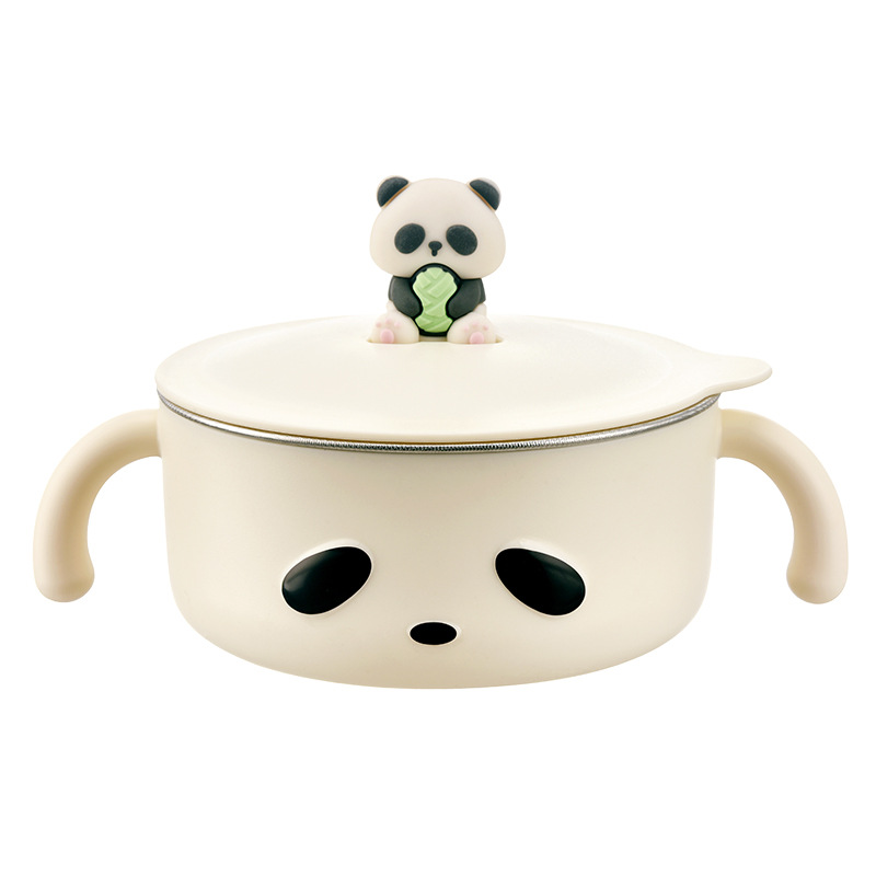 Cute Panda 316 Stainless Steel Baby Feeding Bowl, Detachable Easy‑Clean Toddler Bowl with Handles & Lid for Self‑Feeding