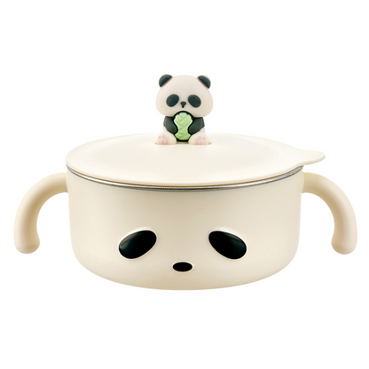 Cute Panda 316 Stainless Steel Baby Feeding Bowl, Detachable Easy‑Clean Toddler Bowl with Handles & Lid for Self‑Feeding
