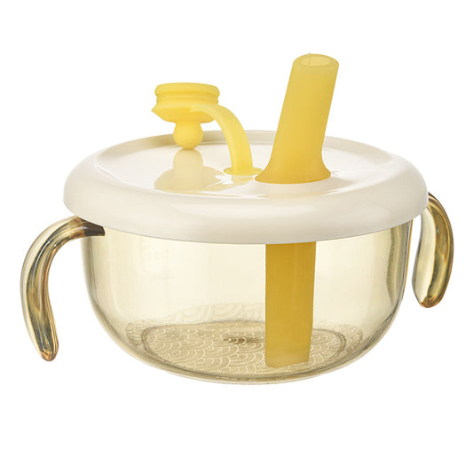 PPSU Baby Food Bowl with Straw for Soup, Double-handled Bowl for Infants and Toddlers to Eat Rice Cereal and Porridge