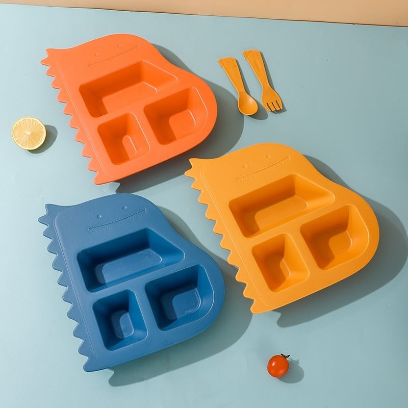 Kids Dinosaur Dinnerware Set, Wheat Straw Cartoon Divided Plate, Baby Feeding Bowl, Cup, Fork & Spoon, Toddler Tableware