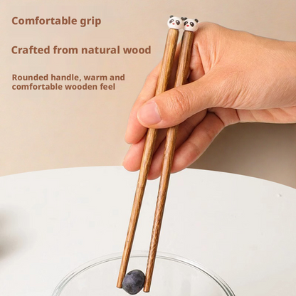 Cute Animal Wooden Kids Chopsticks, Non-toxic Unpainted Solid Wood Training Chopsticks for Toddlers, Children Learning Tableware