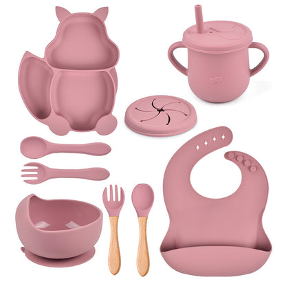 Silicone Tableware Set for Baby's First Foods: Suction Bowl, Spoon, and Divided Plate