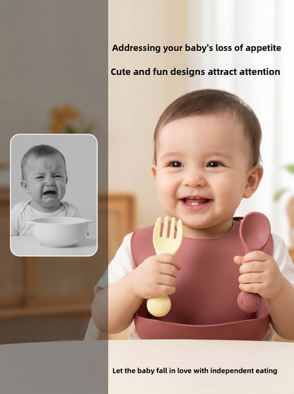 Baby Silicone Tableware Set 8‑Piece, Food‑Grade Infant Suction Tableware, Includes Bib & Spoon for Baby Food Supplement