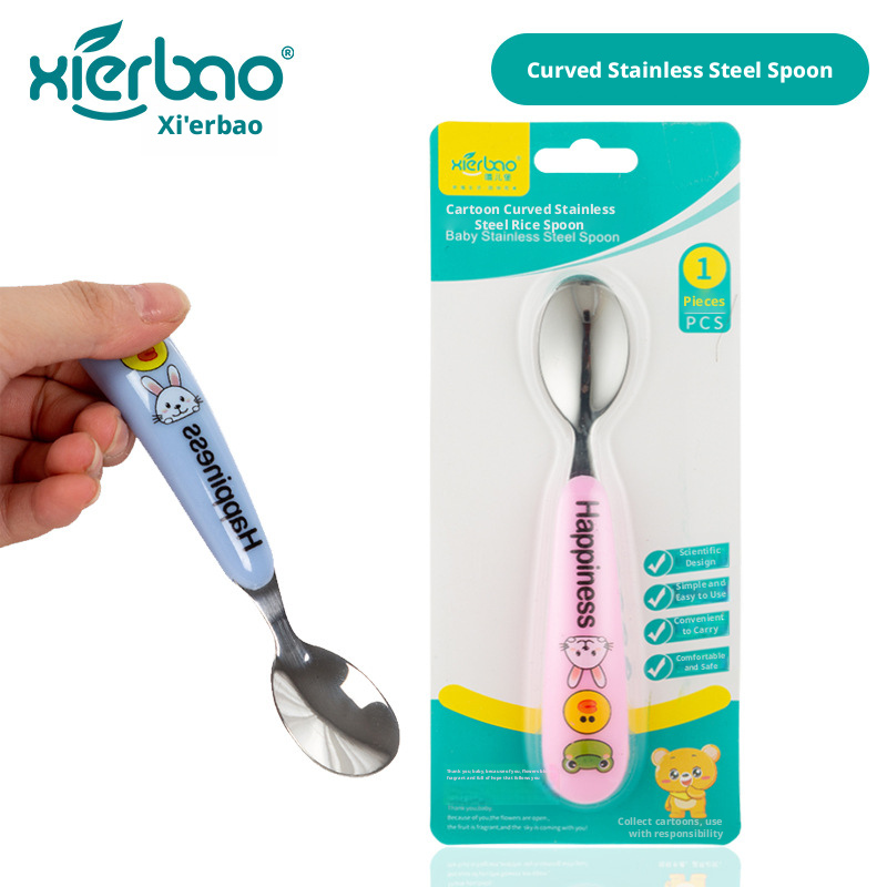 Cute Cartoon Stainless Steel Baby Spoon, Kids Feeding Spoon for Toddlers