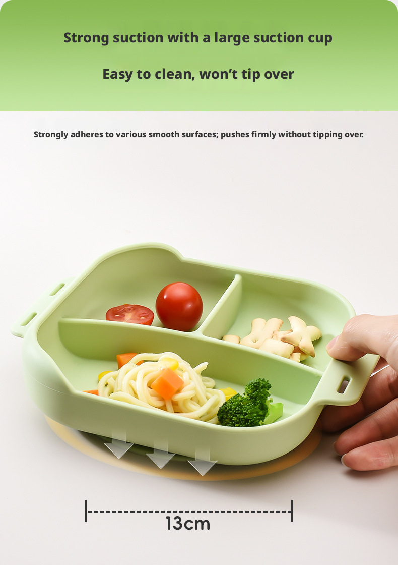 Strong Suction Silicone Baby Divided Plate, Shatter‑Proof Toddler Self‑Feeding Feeding Bowl