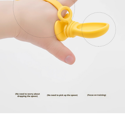 Baby Self‑Feeding Spoon, Integrated Anti‑Choke Silicone Utensil with Anti‑Drop Wrist Strap for Toddler Complementary Feeding