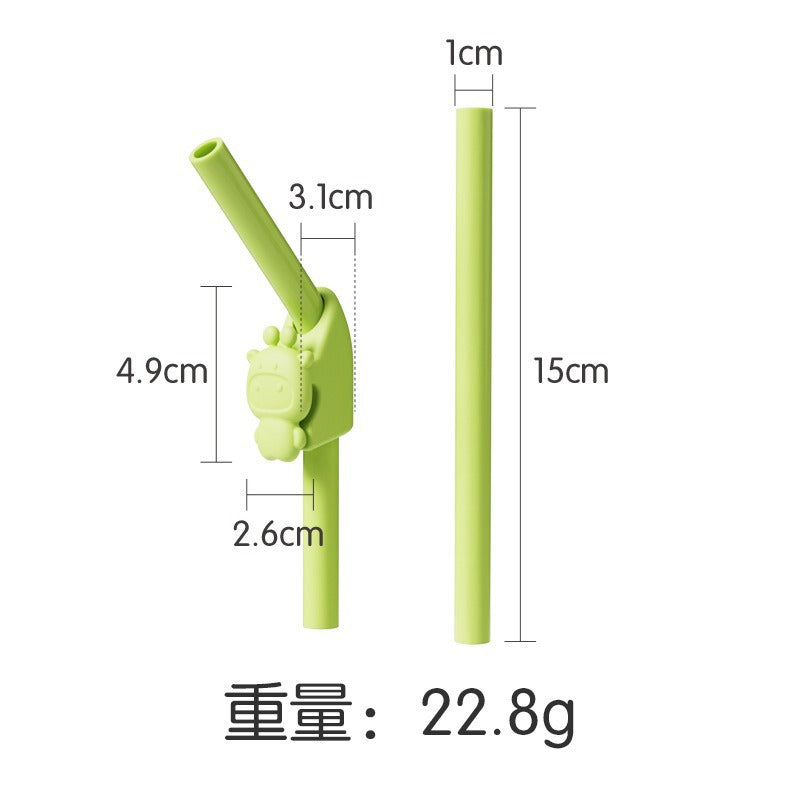 Silicone Soup Straw, Extended Detachable High Temperature Resistant Tableware Set for Kids to Have Porridge, Milk and Water