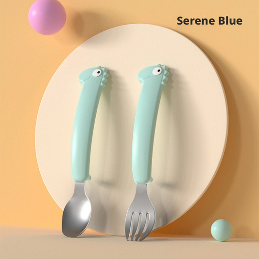 Baby Stainless Steel Spoon & Fork Set, Toddler Self‑Feeding Utensils, Kids Training Cutlery for Learning to Eat Independently