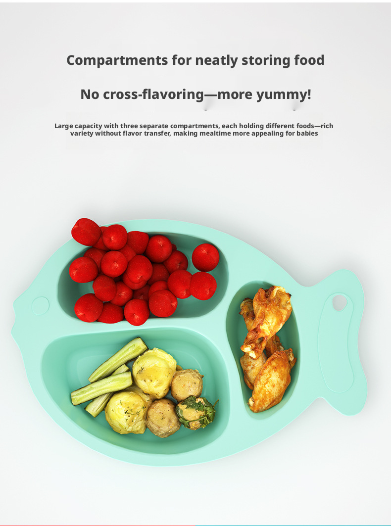 Fish‑Shaped Baby Divided Plate, Drop‑Resistant Creative Toddler Feeding Tableware
