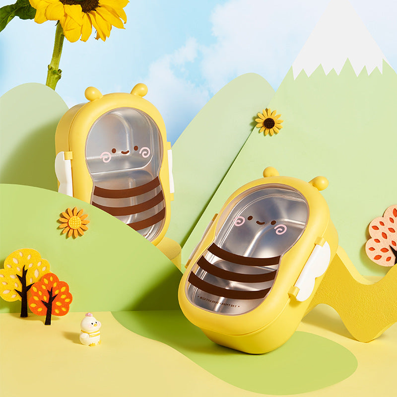 Cute Bee Kids Lunch Box, Food Grade Stainless Steel Bento Box, Divided Compartments, Leak Proof Portable Food Container for Toddler Boys Girls