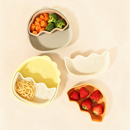 Cross-border Hot Sale Cute Dinosaur Divided Plate for Babies, Kids Dinner Plate Set, Food-Grade Silicone Plates for Infants and Toddlers