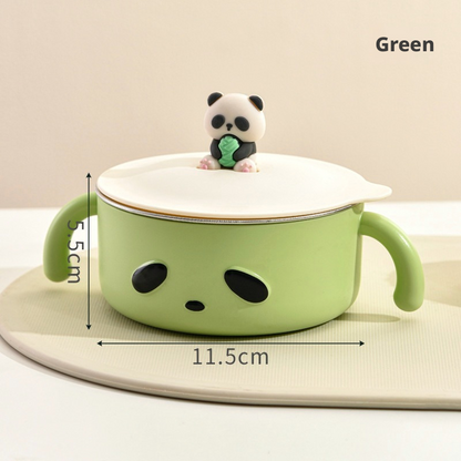 Cute Panda 316 Stainless Steel Baby Feeding Bowl, Detachable Easy‑Clean Toddler Bowl with Handles & Lid for Self‑Feeding