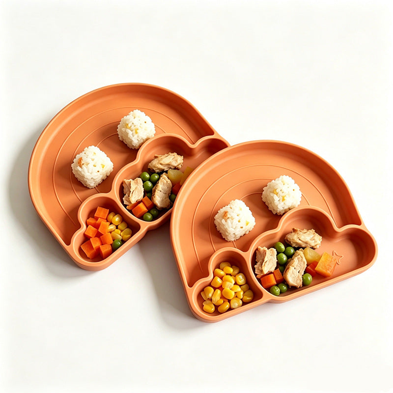 Rainbow Cloud Silicone Divided Plate, Food Grade Baby Suction Plate, Toddler Feeding Tableware