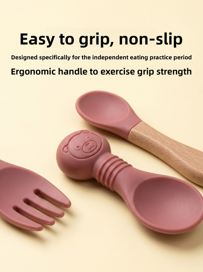 Baby Silicone Tableware Set 8‑Piece, Food‑Grade Infant Suction Tableware, Includes Bib & Spoon for Baby Food Supplement