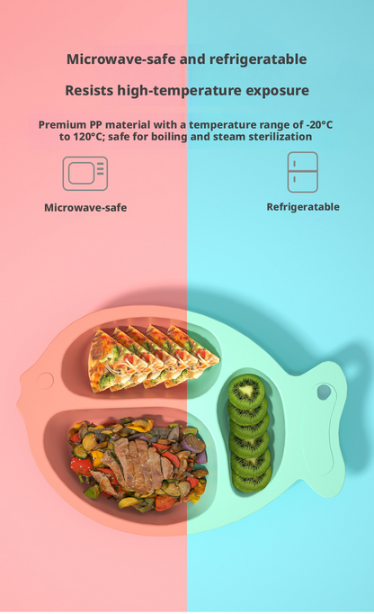 Fish‑Shaped Baby Divided Plate, Drop‑Resistant Creative Toddler Feeding Tableware