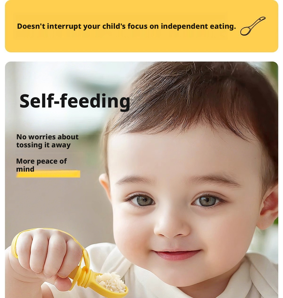 Baby Self‑Feeding Spoon, Integrated Anti‑Choke Silicone Utensil with Anti‑Drop Wrist Strap for Toddler Complementary Feeding