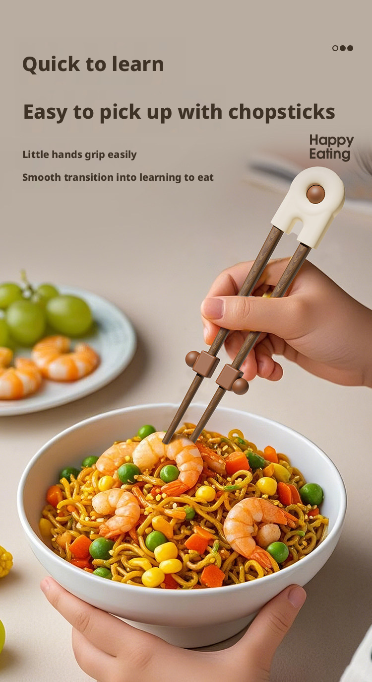 Solid Wood Toddler Training Chopsticks, Ergonomic Tiger‑Grip Auxiliary Chopsticks for Kids Self‑Feeding