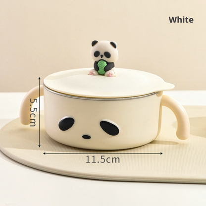 Cute Panda 316 Stainless Steel Baby Feeding Bowl, Detachable Easy‑Clean Toddler Bowl with Handles & Lid for Self‑Feeding