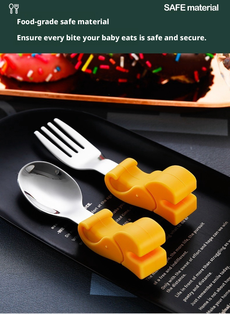 Short‑Handle 304 Stainless Steel Baby Spoon Fork Set, Boil‑Safe Toddler Utensils for Baby Food
