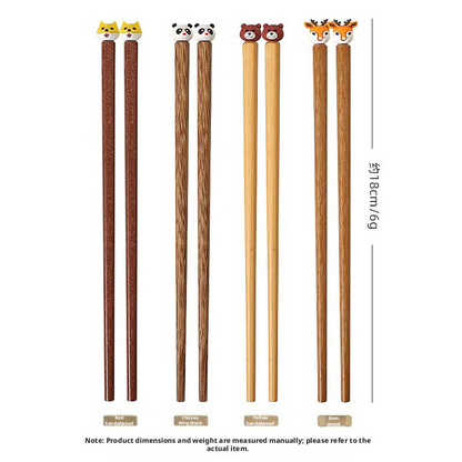 Cute Animal Wooden Kids Chopsticks, Non-toxic Unpainted Solid Wood Training Chopsticks for Toddlers, Children Learning Tableware