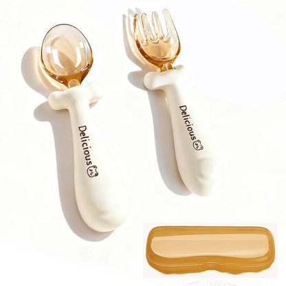 Silicone Baby Spoon for Self-Feeding Training, Newborn Infant Self-Eating Children Tableware Set, Food Supplement Spoon
