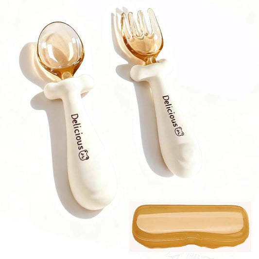 Silicone Baby Spoon for Self-Feeding Training, Newborn Infant Self-Eating Children Tableware Set, Food Supplement Spoon