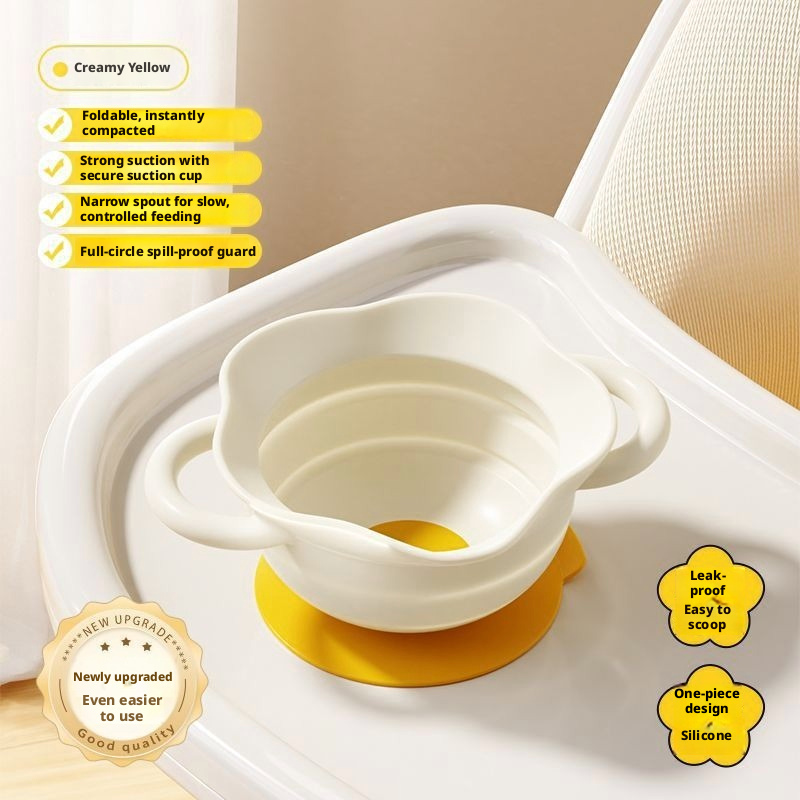 Food‑Grade Silicone Baby Suction Bowl, Foldable Cartoon Toddler Feeding Bowl for Baby Complementary Food