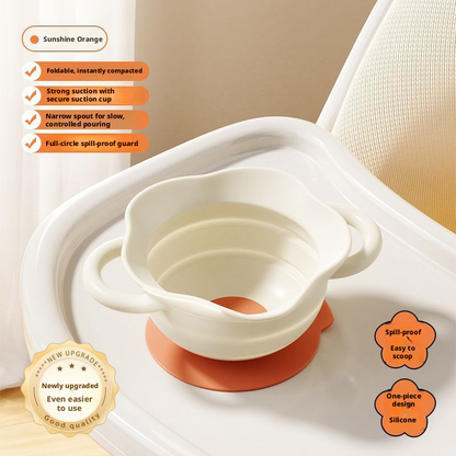 Food‑Grade Silicone Baby Suction Bowl, Foldable Cartoon Toddler Feeding Bowl for Baby Complementary Food