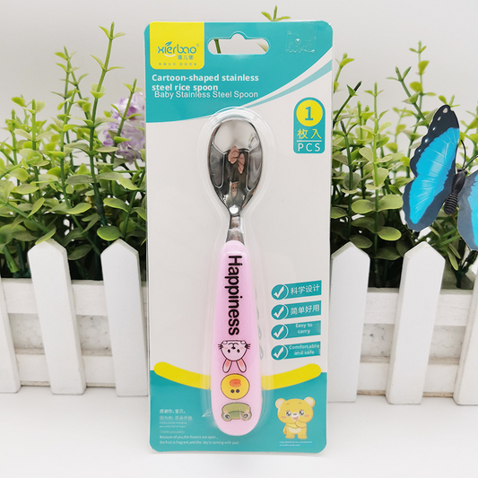 Cute Cartoon Stainless Steel Baby Spoon, Kids Feeding Spoon for Toddlers