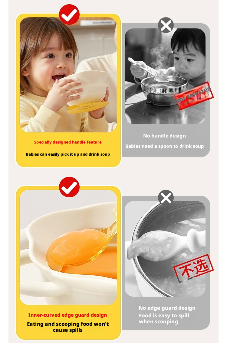 Food‑Grade Silicone Baby Suction Bowl, Foldable Cartoon Toddler Feeding Bowl for Baby Complementary Food