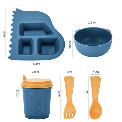 Kids Dinosaur Dinnerware Set, Wheat Straw Cartoon Divided Plate, Baby Feeding Bowl, Cup, Fork & Spoon, Toddler Tableware
