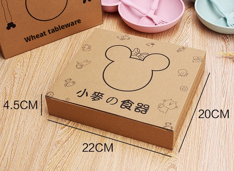 Wheat Straw Kids Tableware Set, Cute Baby Feeding Supplementary Food Plates, Bowls, Spoons and Forks, Small Gifts with Custom Logo Available