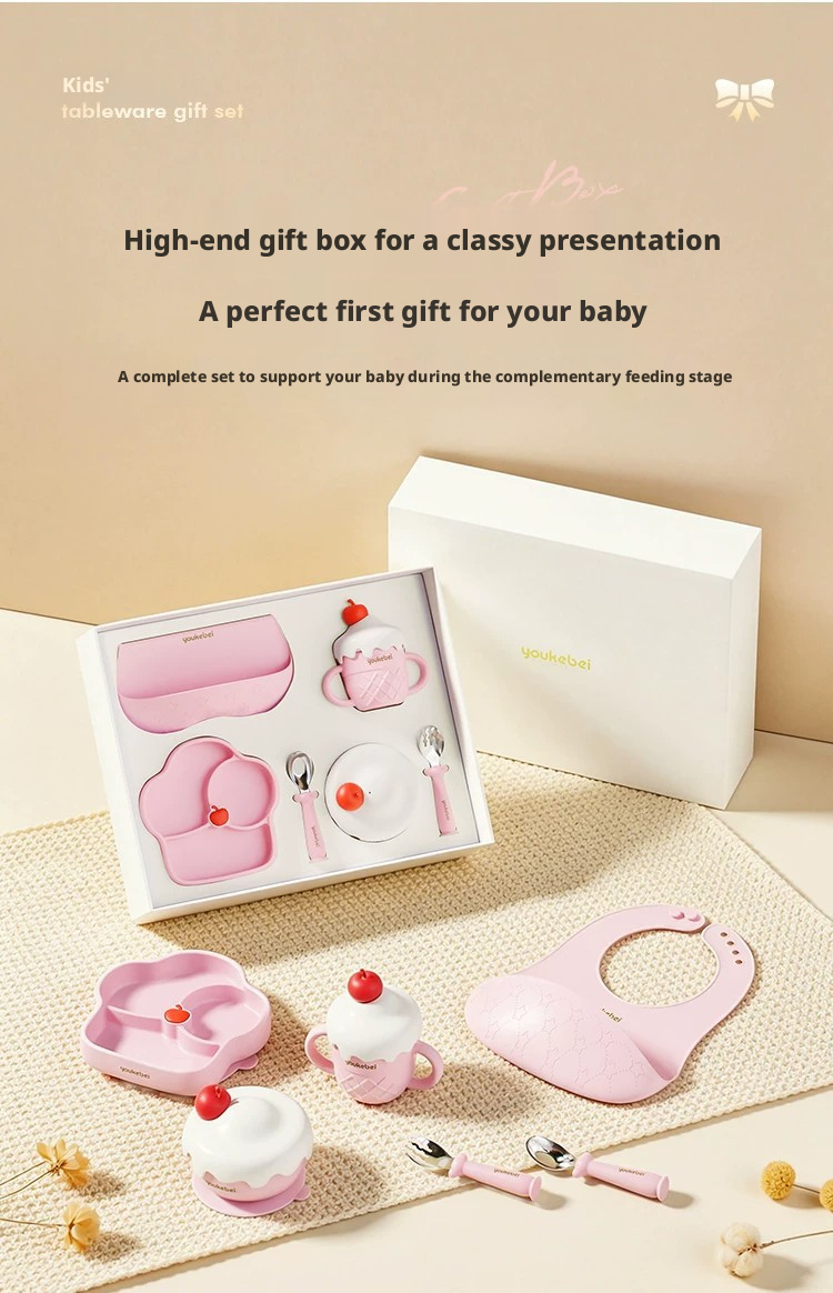 Food Grade Silicone Baby Tableware Gift Box for Newborn Full Moon 1st Birthday