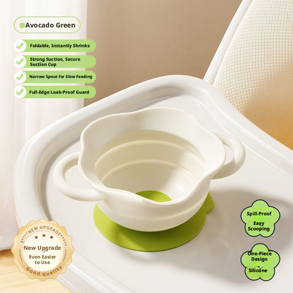 Food‑Grade Silicone Baby Suction Bowl, Foldable Cartoon Toddler Feeding Bowl for Baby Complementary Food